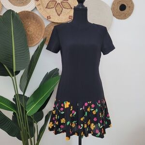 Black and flowers mini dress- small
